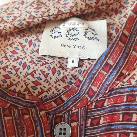 Sea New York 100% Silk Red Patterned Button Down Romper Size 6 - Picture 14 of 14